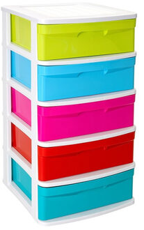 Forte Plastics Ladeblok/bureau organizer met 5x lades multi-color/wit L40 x B39 x H81 cm - Ladeblok Multikleur