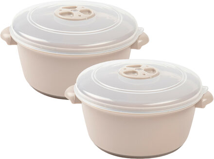 Forte Plastics Magnetronschaal met deksel/ventiel - 2x - 1 liter - beige - kunststof - Magnetronbakken