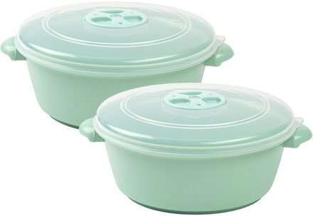Forte Plastics Magnetronschaal met deksel/ventiel - 2x - 1 liter - licht groen - kunststof - Magnetronbakken