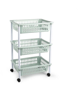 Forte Plastics Opberg organiser trolleys/roltafels met 3 manden 62 cm in het mintgroen - Opberg trolley