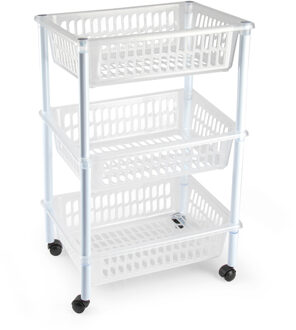 Forte Plastics Opberg organiser trolleys/roltafels met 3 manden 62 cm in het transparant - Opberg trolley