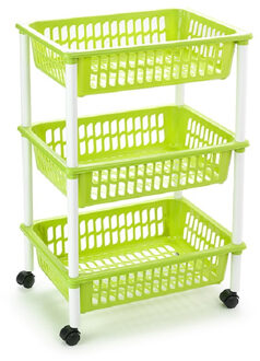 Forte Plastics Opberg trolley met wieltjes - groen - kunststof - H62 cm - roltafels/organiser - Opberg trolley