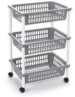 Forte Plastics Opberg trolley/roltafel/organizer met 3 manden 40 x 30 x 61,5 cm wit/lichtgrijs - Opberg trolley