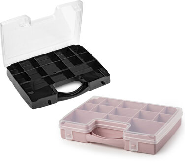 Forte Plastics Opberg Vakjes Doos/sorteerbox - 13-vaks Kunststof - 27 X 20 X 3 Cm - Zwart En Oud R - Opbergbox