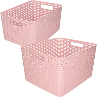 Forte Plastics Opbergboxen / opbergmandjes set - 5x stuks - rotan kunststof - roze - met inhoud 18 en 28 liter
