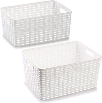Forte Plastics Opbergboxen / opbergmandjes set - 5x stuks - rotan kunststof - wit - met inhoud 10 en 18 liter