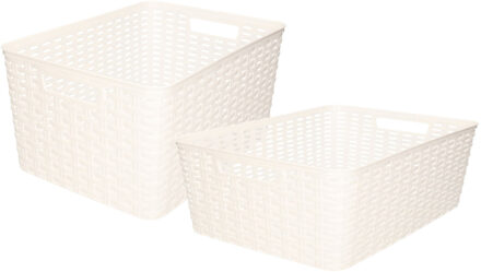Forte Plastics Opbergboxen / opbergmandjes set - 5x stuks - rotan kunststof - wit - met inhoud 12 en 18 liter