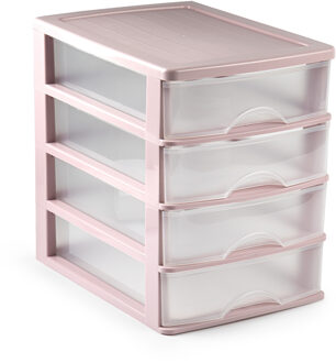 Forte Plastics Organizer ladeblokje 4-lades roze/transparant 35 x 27 x 35 cm van plastic - Ladeblok