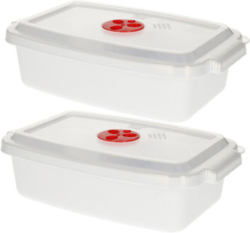 Forte Plastics Plastic Forte Magnetronschaal - 2x - deksel/ventiel - 1,6 liter - wit - kunststof - rechthoekig - Magnetronbakken