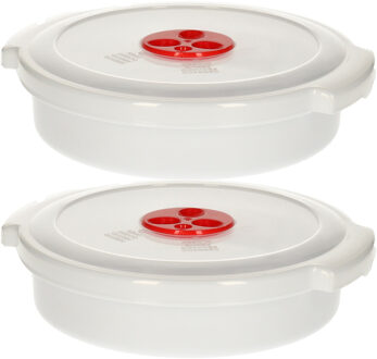 Forte Plastics Plastic Forte Magnetronschaal met deksel/ventiel - 2x - 1L - wit - kunststof - laag model - Magnetronbakken
