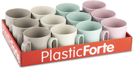 Forte Plastics PlasticForte 12x Gekleurde drinkbekers/mokken - kunststof - 320 ml - onbreekbaar - Drinkbekers