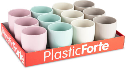 Forte Plastics Plasticforte 12x Gekleurde drinkbekers/mokken - kunststof - 375 ml - onbreekbaar - Drinkbekers