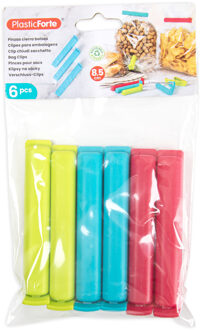 Forte Plastics Plasticforte 6x afsluitclips / vershoudclips - 8 cm - keuken/voedsel zakjes afsluiten - Vershoudknijpers