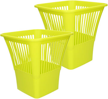 Forte Plastics Plasticforte Afvalbak/vuilnisbak/kantoor prullenbak - 2x stuks - plastic - groen - 30 cm - Prullenmanden