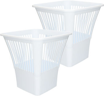 Forte Plastics Plasticforte Afvalbak/vuilnisbak/kantoor prullenbak - 2x stuks - plastic - wit - 30 cm - Prullenmanden
