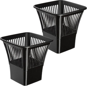 Forte Plastics Plasticforte Afvalbak/vuilnisbak/kantoor prullenbak - 2x stuks - plastic - zwart - 30 cm - Prullenmanden