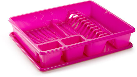 Forte Plastics Plasticforte Afwas afdruiprek met lekbak - fuchsia roze - kunststof - 48 x 38 x 9 cm - Afdruiprekken