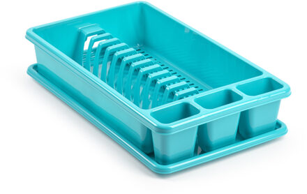 Forte Plastics Plasticforte Afwas afdruiprek met lekbak - turquoise blauw - kunststof - 45 x 26 x 9 cm - Afdruiprekken