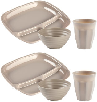 Forte Plastics Plasticforte Camping Servies 18 delig - kunststof - beige - 6x borden/6x drinkbekers/6x kommetjes - Campingborden