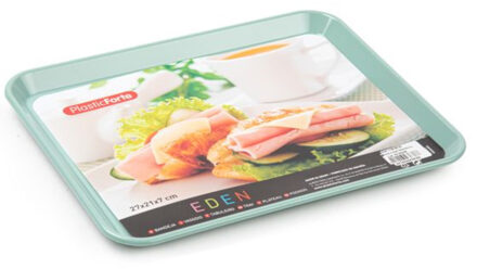 Forte Plastics Plasticforte dienblad/serveerblad - Kunststof - 27 x 21 cm - mintgroen - kopjes en glazen tray - Dienbladen