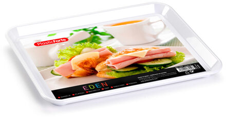 Forte Plastics Plasticforte dienblad/serveerblad - Kunststof - 27 x 21 cm - wit - kopjes en glazen tray - Dienbladen
