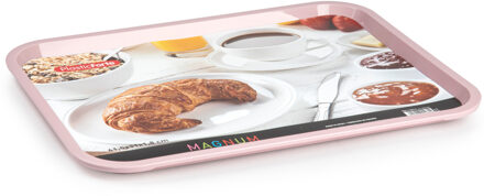 Forte Plastics Plasticforte dienblad/serveerblad - Kunststof - 41 x 31 cm - oud roze - kopjes en glazen tray - Dienbladen