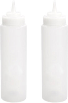 Forte Plastics Plasticforte Doseerfles/sausfles - 2x - kunststof - transparant - met schenktuit - 500 ml - 23 cm - Maatbekers