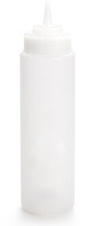 Forte Plastics Plasticforte Doseerfles/sausfles - kunststof - transparant - met schenktuit - 700 ml - 18 cm - Maatbekers