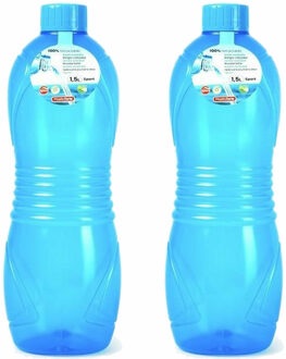Forte Plastics Plasticforte Drinkfles/waterfles/bidon - 2x - 1500 ml - transparant/blauw - kunststof - Drinkflessen