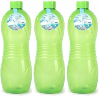 Forte Plastics Plasticforte Drinkfles/waterfles/bidon - 3x - 1000 ml - transparant/groen - kunststof - Drinkflessen