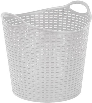 Forte Plastics Plasticforte Gevlochten wasmand/opbergmand - flexibel - ivoor wit - 27 liter - rond - kunststof - Wasmanden