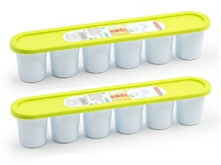 Forte Plastics PlasticForte Grote ijsblokjes/ijsklontjes vormen - 2x - met deksel - groen - 30 x 6 x 6 cm - IJsblokjesvormen