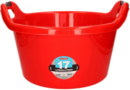 Forte Plastics Plasticforte Grote teil/afwasbak/kuip - kunststof - rond - handvatten - 42 x 27 cm - 17 liter - rood - Afwasbak