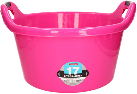 Forte Plastics Plasticforte Grote teil/afwasbak/kuip - kunststof - rond - handvatten - 42 x 27 cm - 17 liter - roze - Afwasbak