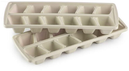 Forte Plastics Plasticforte IJsblokjesvormen set 2x stuks met deksel - 24x ijsklontjes - kunststof - beige - IJsblokjesvormen