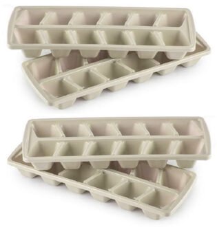 Forte Plastics Plasticforte IJsblokjesvormen set 4x stuks met deksel - 12x ijsklontjes - kunststof - beige - IJsblokjesvormen