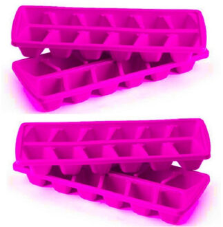 Forte Plastics Plasticforte IJsblokjesvormen set 4x stuks met deksel - 24 ijsklontjes - kunststof - roze - IJsblokjesvormen