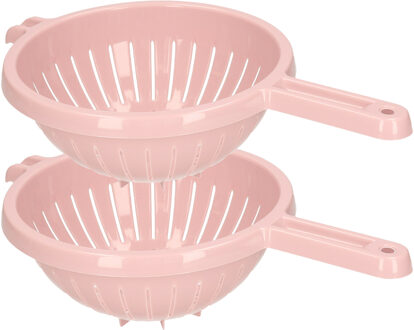 Forte Plastics Plasticforte Keuken vergiet/zeef - 2x - kunststof - Dia 23 cm x Hoogte 10 cm - roze - Vergieten