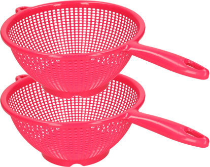 Forte Plastics Plasticforte Keuken vergiet/zeef - 2x - kunststof - Dia 24 cm x Hoogte 11 cm - fuchsia roze - Vergieten