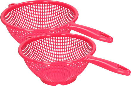 Forte Plastics PlasticForte Keuken vergieten/zeef met steel - 2x stuks - kunststof - Dia 22/24 cm - fuchsia roze - Vergieten