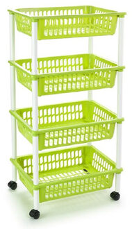 Forte Plastics Plasticforte Keukentrolley op wieltjes - 4-laags - groen - 85 cm - Opberg trolley