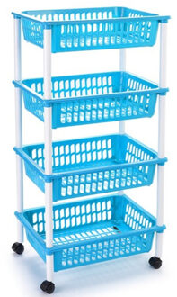 Forte Plastics Plasticforte Keukentrolley op wieltjes - 4-laags - lichtblauw - 85 cm - Opberg trolley