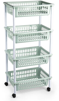 Forte Plastics Plasticforte Keukentrolley op wieltjes - 4-laags - mintgroen - 85 cm - Opberg trolley