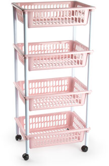 Forte Plastics Plasticforte Keukentrolley op wieltjes - 4-laags - oud roze - 85 cm - Opberg trolley