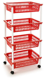 Forte Plastics Plasticforte Keukentrolley op wieltjes - 4-laags - rood - 85 cm - Opberg trolley