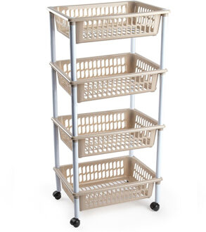 Forte Plastics Plasticforte Keukentrolley op wieltjes - 4-laags - taupe - 85 cm - Opberg trolley