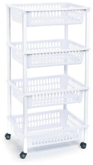 Forte Plastics Plasticforte Keukentrolley op wieltjes - 4-laags - wit - 85 cm - Opberg trolley