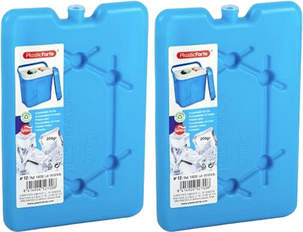 Forte Plastics Plasticforte koelelementen 200 gram - 2x - 11 x 16 x 1.5 cm - blauw - voor koelbox en koeltas - Koelelementen