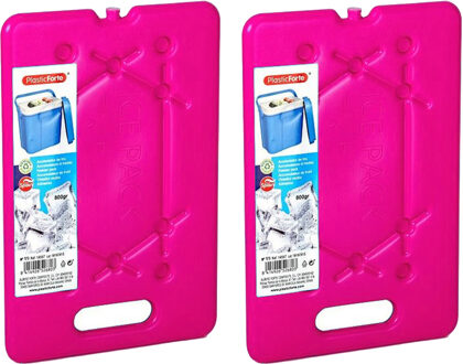 Forte Plastics Plasticforte koelelementen 200 gram - 2x - 11 x 16 x 1.5 cm - roze - voor koelbox en koeltas - Koelelementen