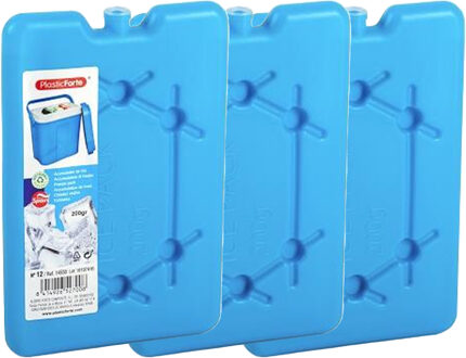 Forte Plastics Plasticforte koelelementen 200 gram - 3x - 11 x 16 x 1.5 cm - blauw - voor koelbox en koeltas - Koelelementen